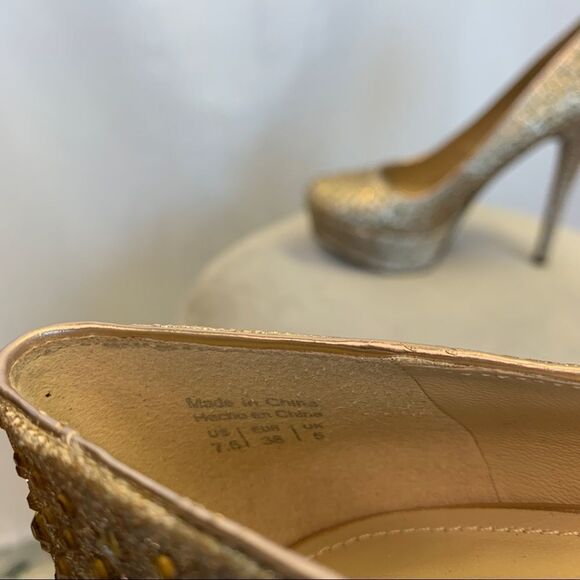 Aldo Gold glitter rhinestone platform high heel pumps size 7.5 - Picture 8 of 9